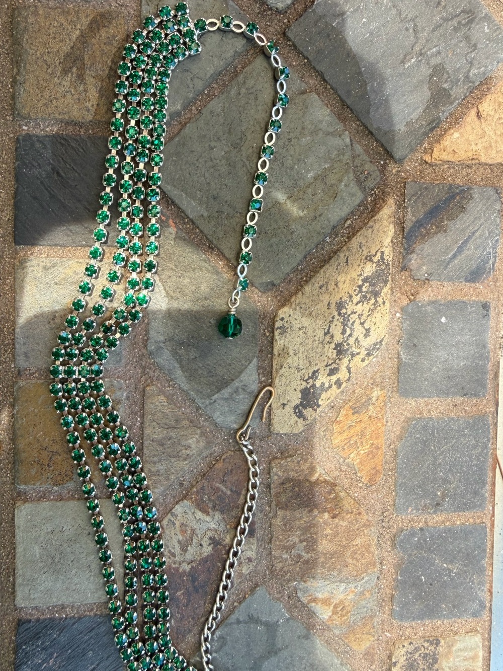 Emerald Green Rhinestone Choker Necklace Y2K Glam Statement Collar